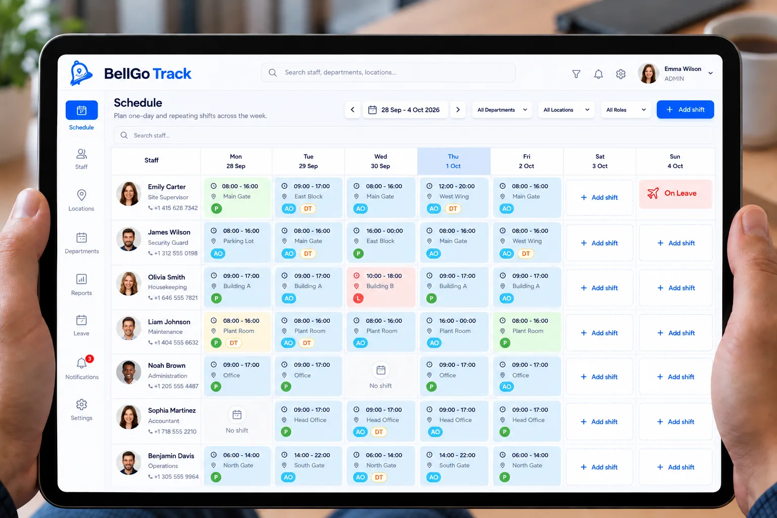 BellGo Track repeating shift calendar
